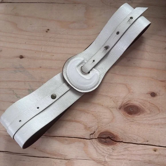 Vintage Boho Wide White Leather Belt - Picture 1 of 8